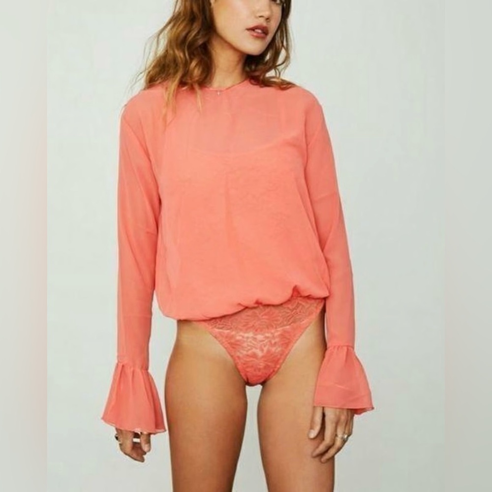 Hot As Hell HAH C It Thru Bodysuit in Coral Beach